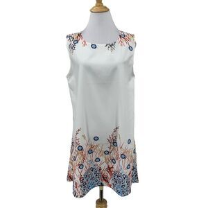 Yoins Mini Garden Dress Womens L Large White Floral Print Sleeveless Semi Sheer